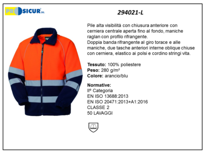 Pile av 100% poliestere zip lunga arancio/blu