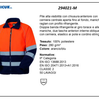 Pile av 100% poliestere zip lunga arancio/blu