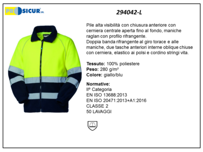 Pile av 100% poliestere zip lunga giallo/blu