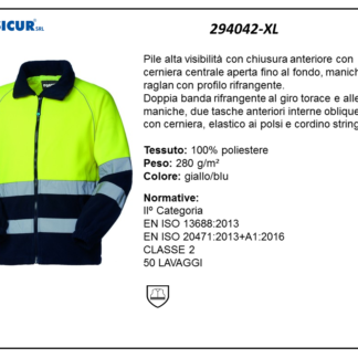 Pile av 100% poliestere zip lunga giallo/blu