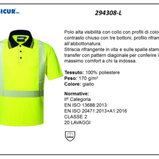 Polo av 100% poliestere collo a contrasto giallo