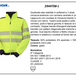 Giacca av softshell 94%pes 6% spandex giallo