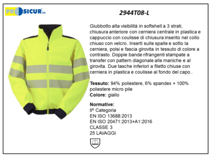 Giacca av softshell 94%pes 6% spandex giallo