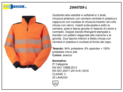 Giacca av softshell 94%pes 6% spandex arancio