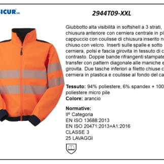 Giacca av softshell 94%pes 6% spandex arancio