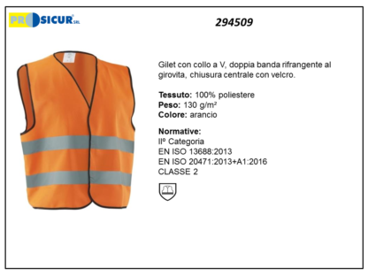 Gilet av 100% pes chiusura con velcro arancio