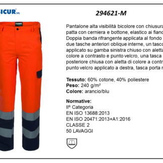 Pantalone av 60%cotone 40%pes tasch.portametro arancio/blu