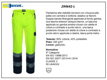 Pantalone av 60%cotone 40%pes tasch.portametro giallo/blu