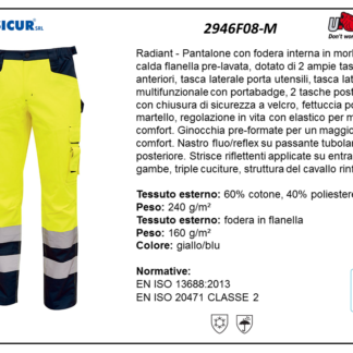 Pantalone av 60%cot.40%pes foderato in flanella giallo