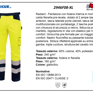 Pantalone av 60%cot.40%pes foderato in flanella giallo