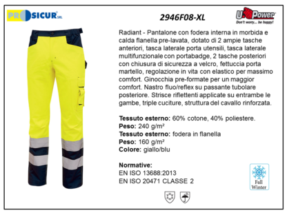 Pantalone av 60%cot.40%pes foderato in flanella giallo