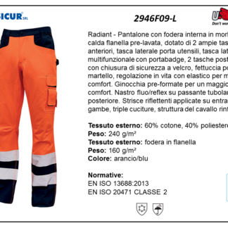 Pantalone av 60%cot.40%pes foderato in flanella arancio