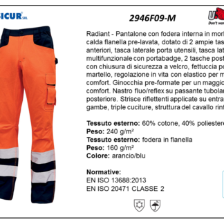 Pantalone av 60%cot.40%pes foderato in flanella arancio