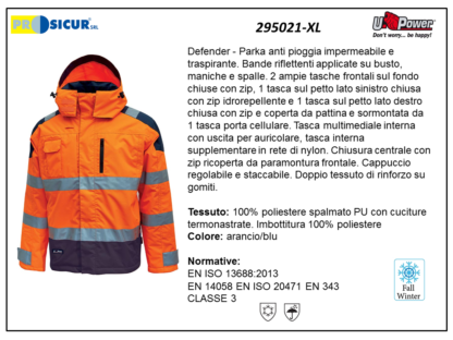 Parka av 100% pes spalmato pu imbott.100% pes arancio/blu