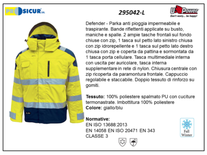 Parka av 100% pes spalmato pu imbott.100% pes giallo/blu