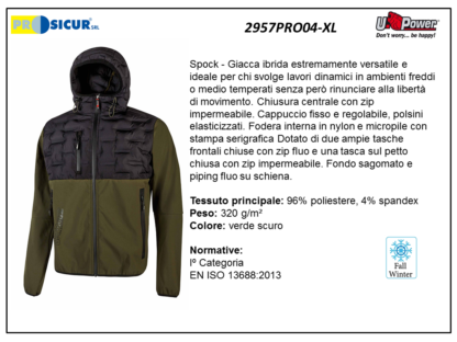 Spock-giacca polieste/spandex fodera micropile verde scuro