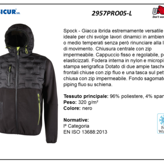 Spock-giacca polieste/spandex fodera micropile nero