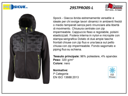 Spock-giacca polieste/spandex fodera micropile nero