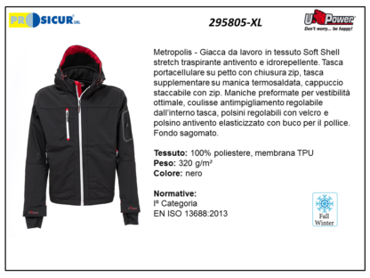 Giacca softshell 95%pes4%elastcappuccio c/zip nero