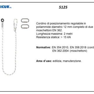 Cordino di posizionamento regolabile 2 moschettoni en358