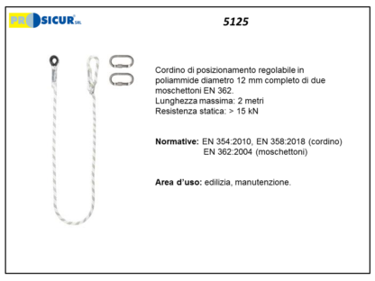 Cordino di posizionamento regolabile 2 moschettoni en358