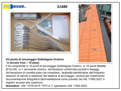 Kit sottotegola orobico inox uni11578:2015 tipo a - 10 pz