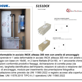 Asta deformabile acciao inox h.30 uni11578:2015 tipo a