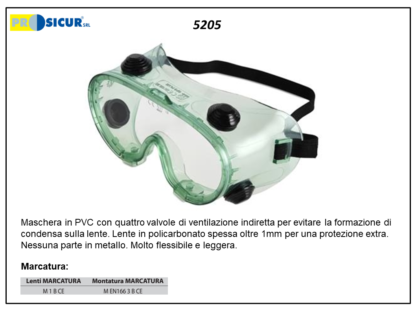 Maschera pvc 4 valvole ventil lente pc