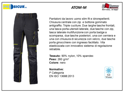 Pantalone nylon/spandex 280gr slim fit multitasca nero