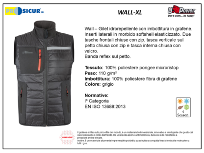 Gilet 100%pes imbottito in grafene banda reflex grigio