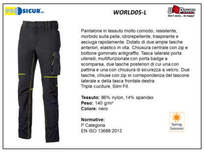 Pantalone nylon/spandex 140gr slim fit multitasca nero