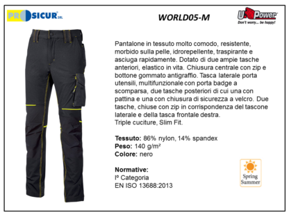 Pantalone nylon/spandex 140gr slim fit multitasca nero