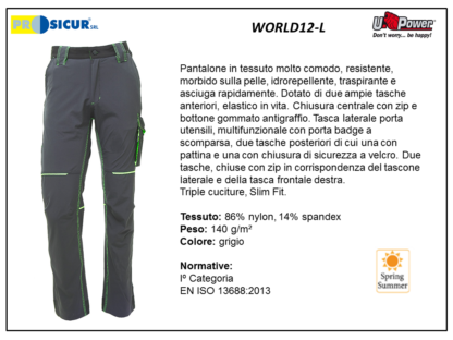 Pantalone nylon/spandex 140gr slim fit multitasca grigio