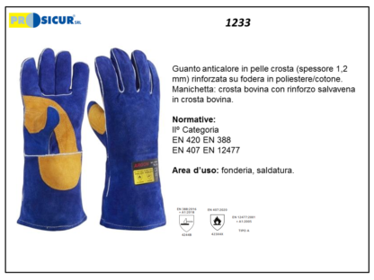 Guanto pelle crosta bovino cuciture kevlar l 35cm