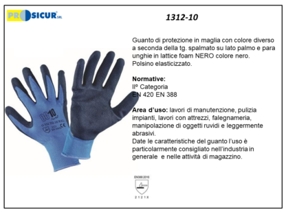 1312-10 - (Quantità per Confezione: 12 PA) - Guanto in nylon spalmato lattice foam dorso areato