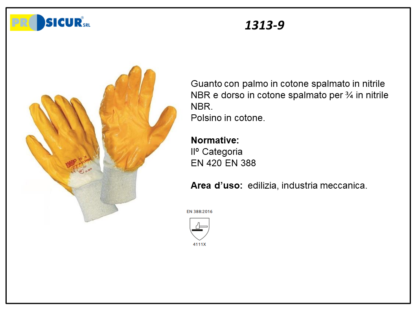 1313-9 - (Quantità per Confezione: 12 PA) - Guanto fodera cotone spalmato nbr leggero dorso areato