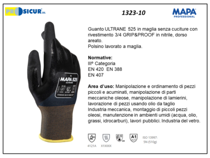 1323-10 - (Quantità per Confezione: 96 PA) - 525 guanto ultrane grip&proof nitrile dorso 3/4 polso maglia