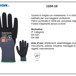 1324-10 - (Quantità per Confezione: 12 PA) - Guanto nylon/elastan rivestito3/4 schiuma nitrile puntinato