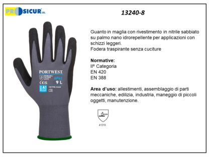 13240-8 - (Quantità per Confezione: 12 PA) - Guanto nylon/elastane schiuma nitrile dorso areato