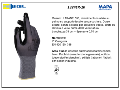 1324ER-10 - (Quantità per Confezione: 10 PA) - 553 guanto ultrane riv.nitriledorso areato p/maglia