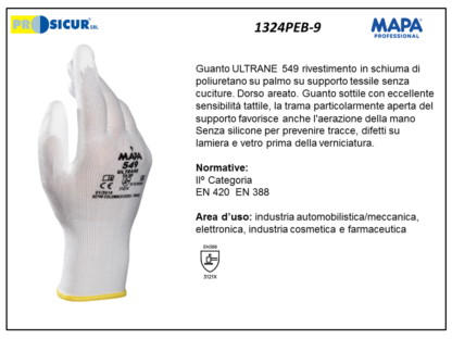 1324PEB-9 - (Quantità per Confezione: 12 PA) - 549 guanto ultrane poliuretanodorso areato pol/maglia bianco