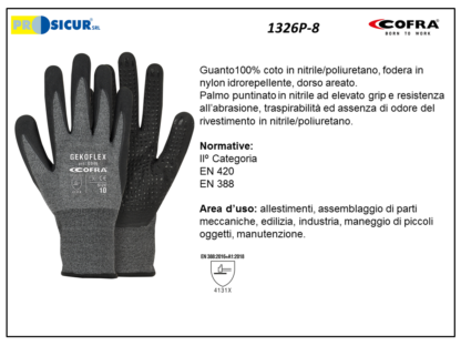 1326P-8 - (Quantità per Confezione: 12 PA) - Guanto nylon rivest.nitrile/pupuntinato dorso areato