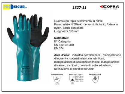 1327-11 - (Quantità per Confezione: 12 PA) - Guanto nitrile tripla spalmat.impermeabile fodera in nylon