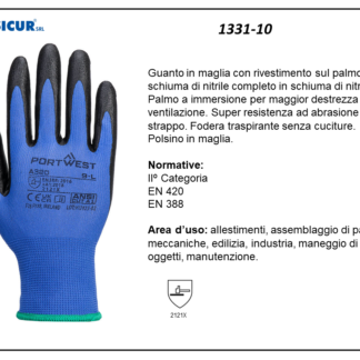 1331-10 - (Quantità per Confezione: 12 PA) - Guanto nylon trasp.rivestito schiuma nitrile