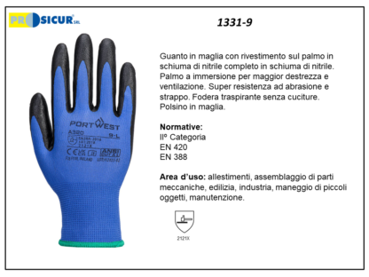 1331-9 - (Quantità per Confezione: 12 PA) - Guanto nylon trasp.rivestito schiuma nitrile