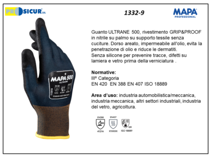 1332-9 - (Quantità per Confezione: 12 PA) - 500 guanto ultrane grip&proof dorso areato p/maglia