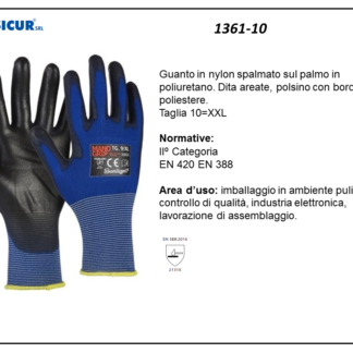 1361-10 - (Quantità per Confezione: 12 PA) - Guanto 30805 nylon rivestito poliuretano dorso areato