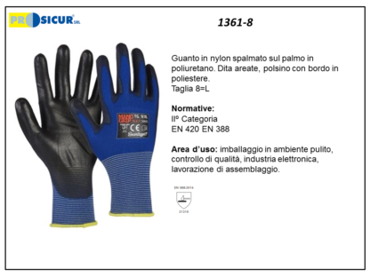 1361-8 - (Quantità per Confezione: 12 PA) - Guanto 30805 nylon rivestito poliuretano dorso areato