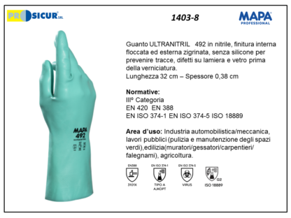 1403-8 - (Quantità per Confezione: 10 PA) - 492 guanto ultranitril nitrilefloccato l 32 cm