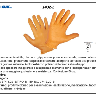 1432-L - (Quantità per Confezione: 10 CF) - Guanto nitrile spessorato senza polvere arancio